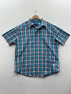 Marmot Mens XL Blue Red Plaid Short Sleeve Button Up Shirt